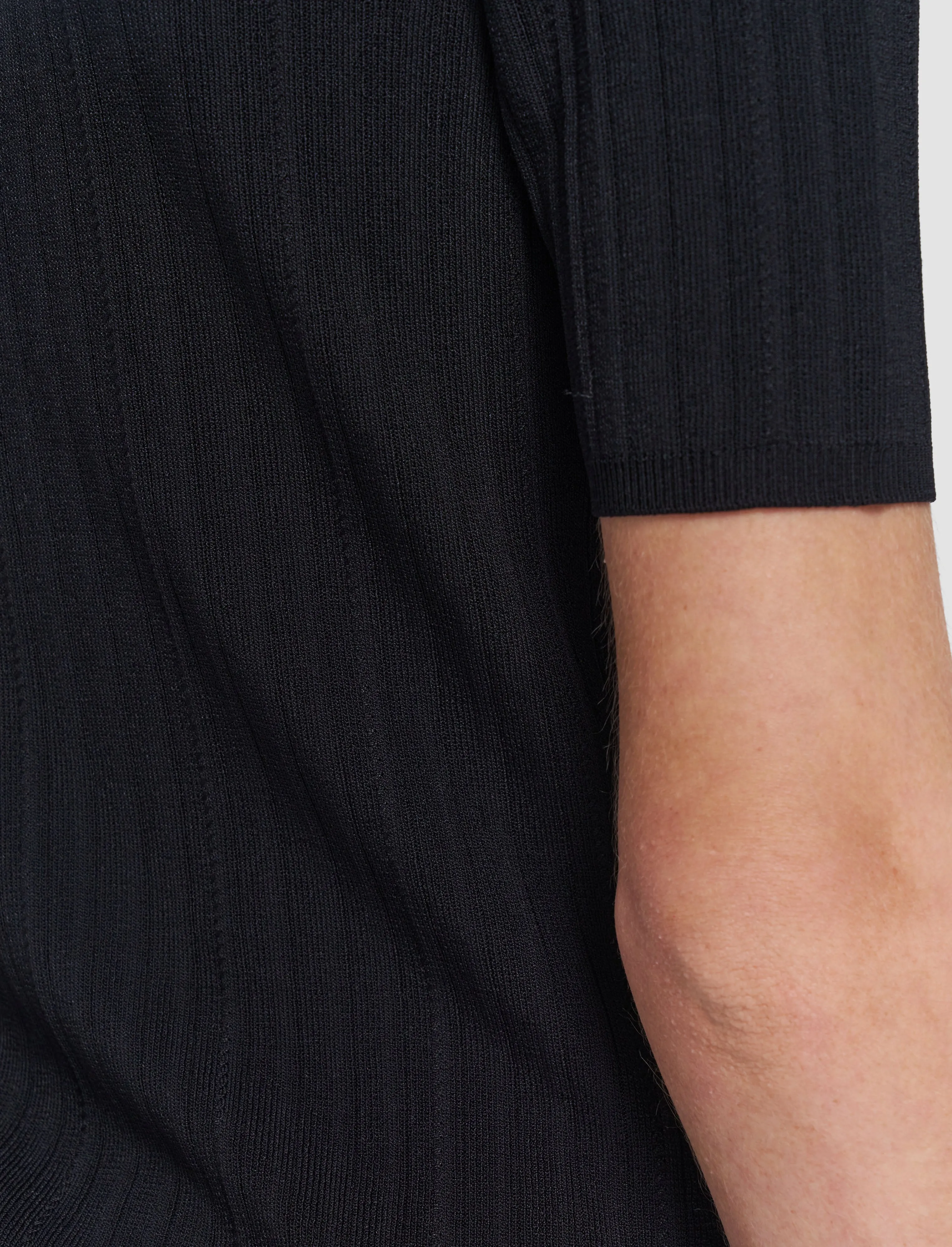 Viscose Rib Knit Polo Top Drop Shoulder Natural Texture