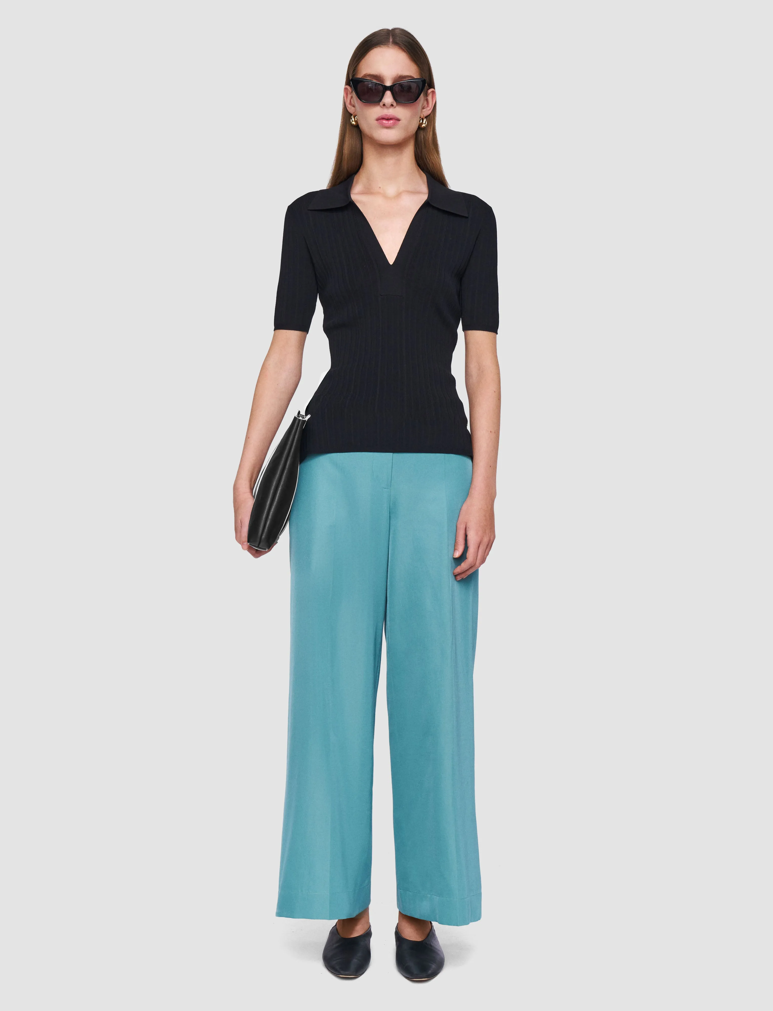 Fray Resistant Edges Viscose Rib Knit Polo Top