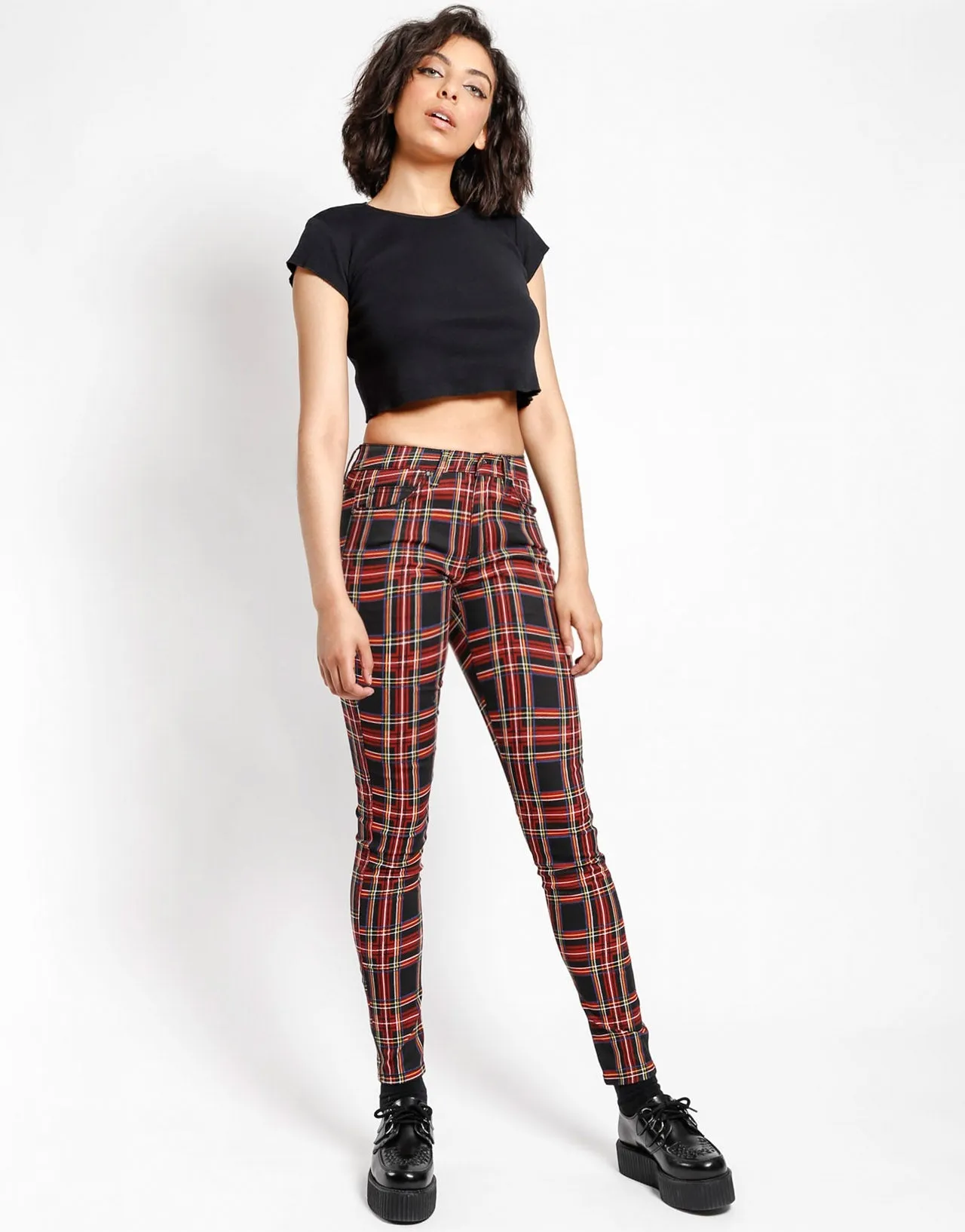 HIGH WAIST T-BACK JEAN BLACK PLAID Tear Resistant
