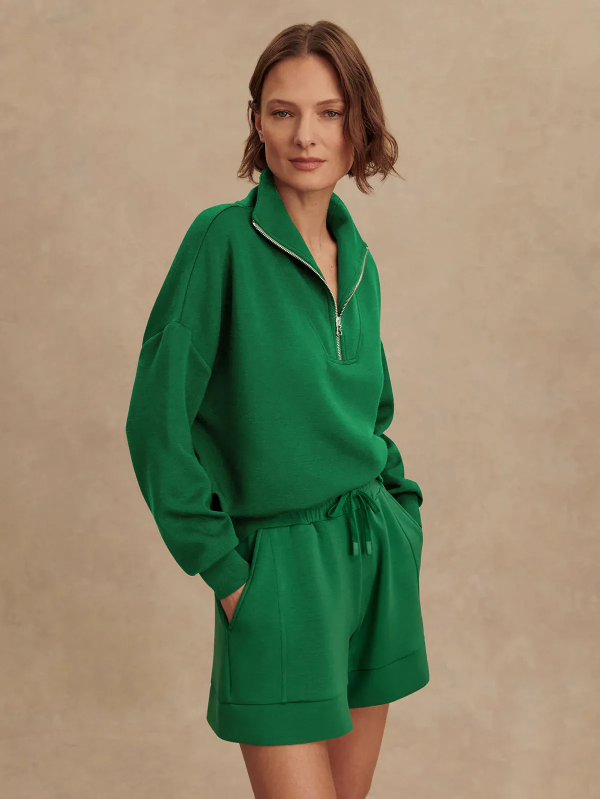 Varley Hawley Half-Zip Sweat in Verdant Green AntiPill Surface Versatile Shirt