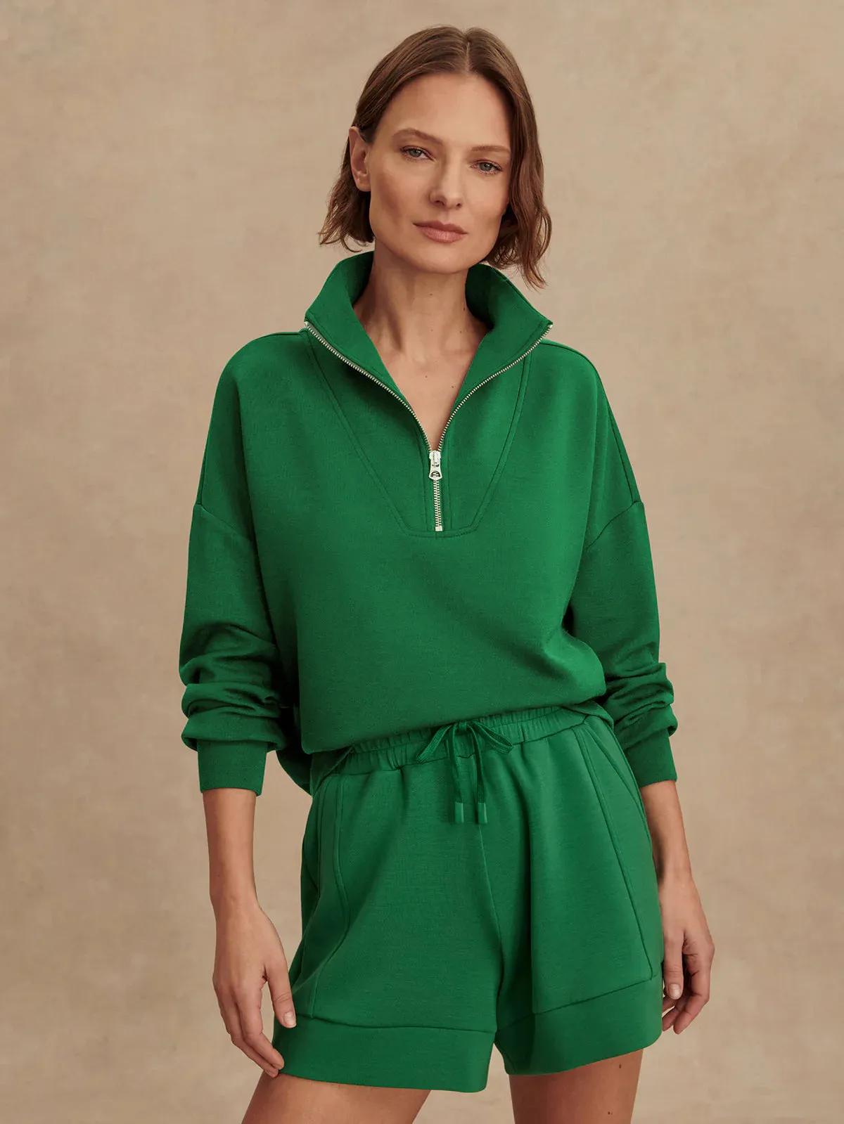 Microfiber texture Varley Hawley Half-Zip Sweat in Verdant Green