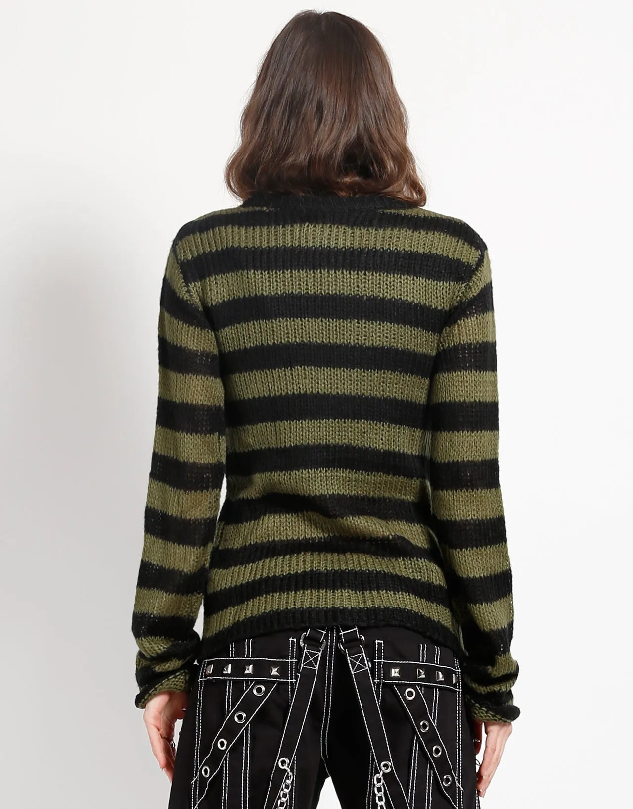 Quick-Dry LaserCut Edges RAG STRIPE SWEATER ARMY