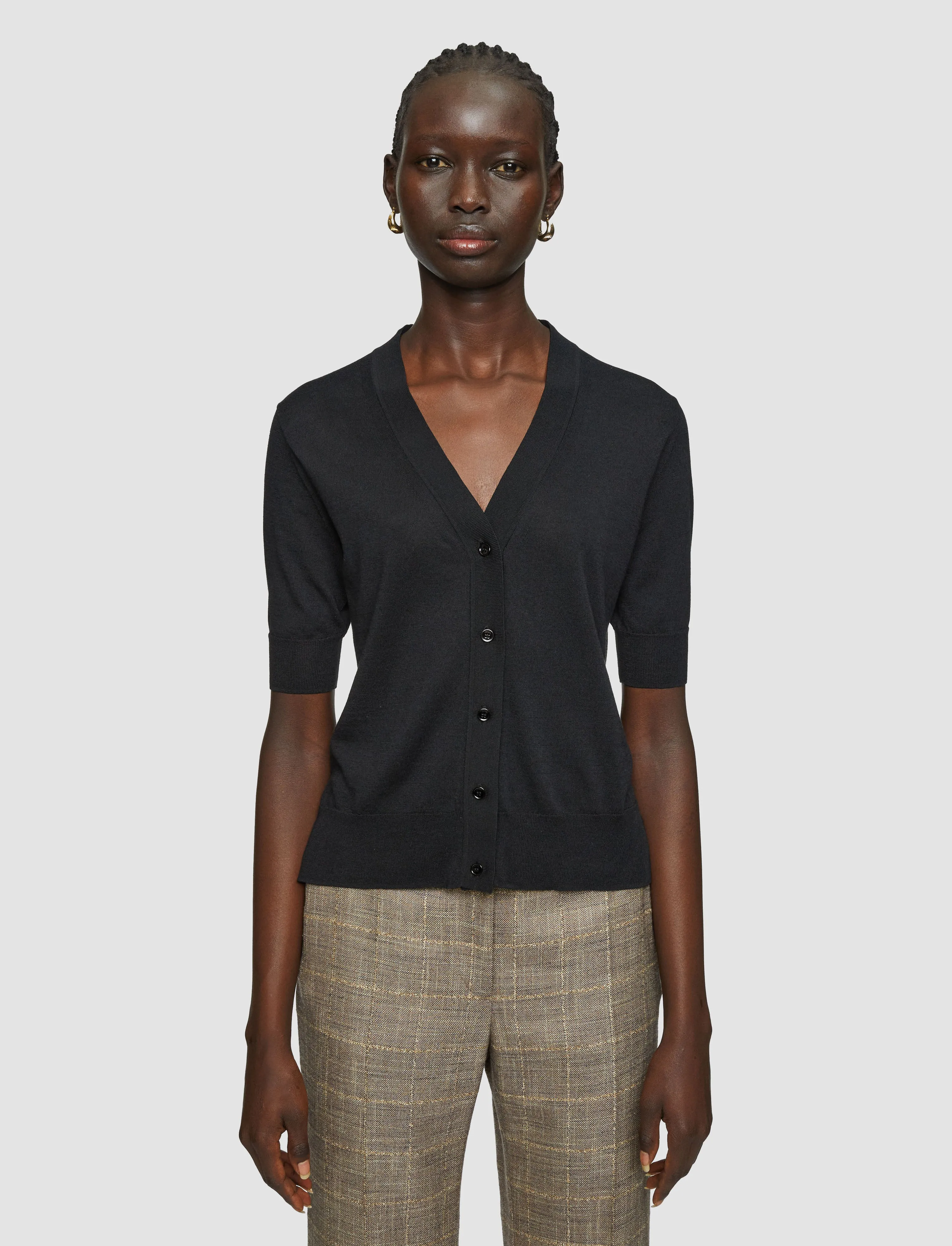 DenseKnit Fabric Elastic hemline Superfine Cotton Silk Cardigan