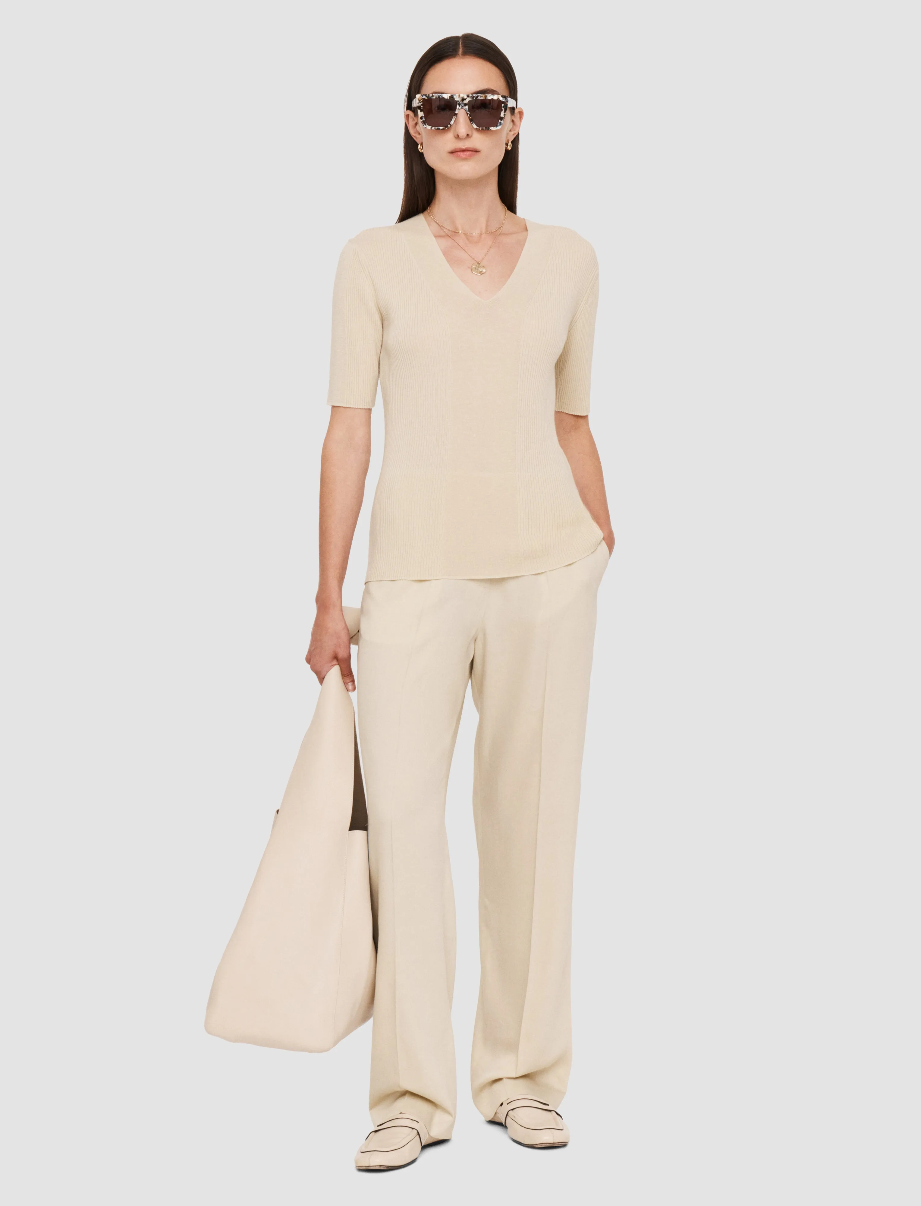 Core Style Fine Merino Rib V Neck Top