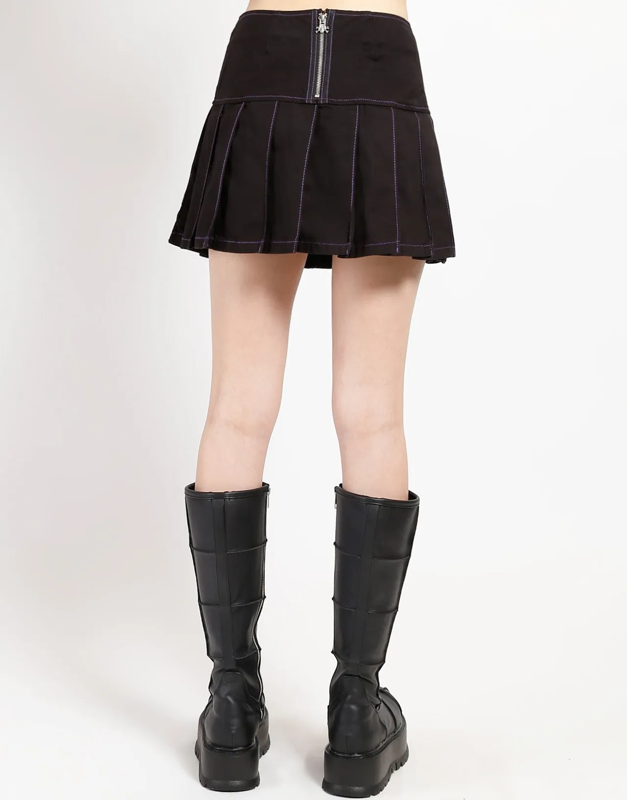 MUTLI EYELET PLEATED SKIRT PURPLE Windproof Design AdjustableDrawstring