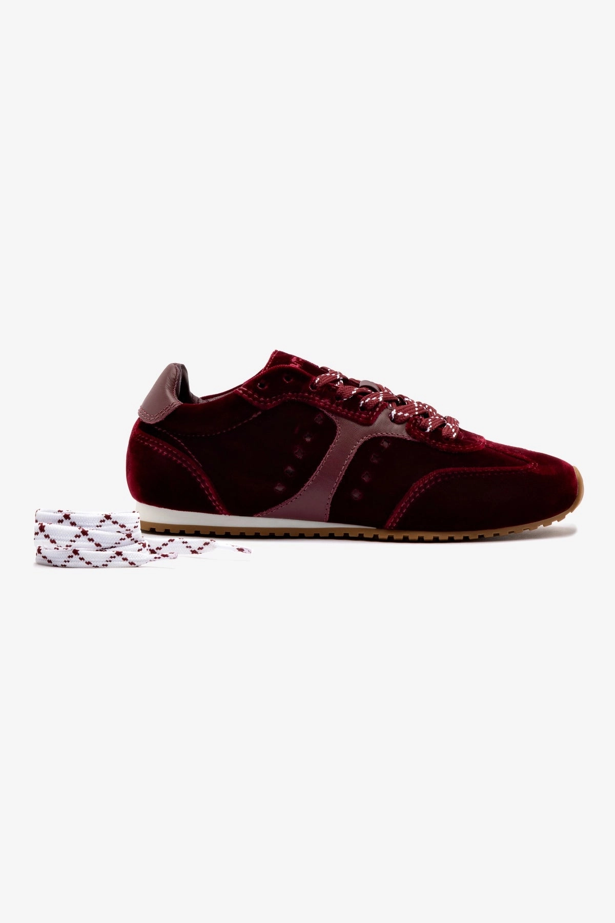 Stella Sneaker In Wine Velvet Yoga Base Balance Core