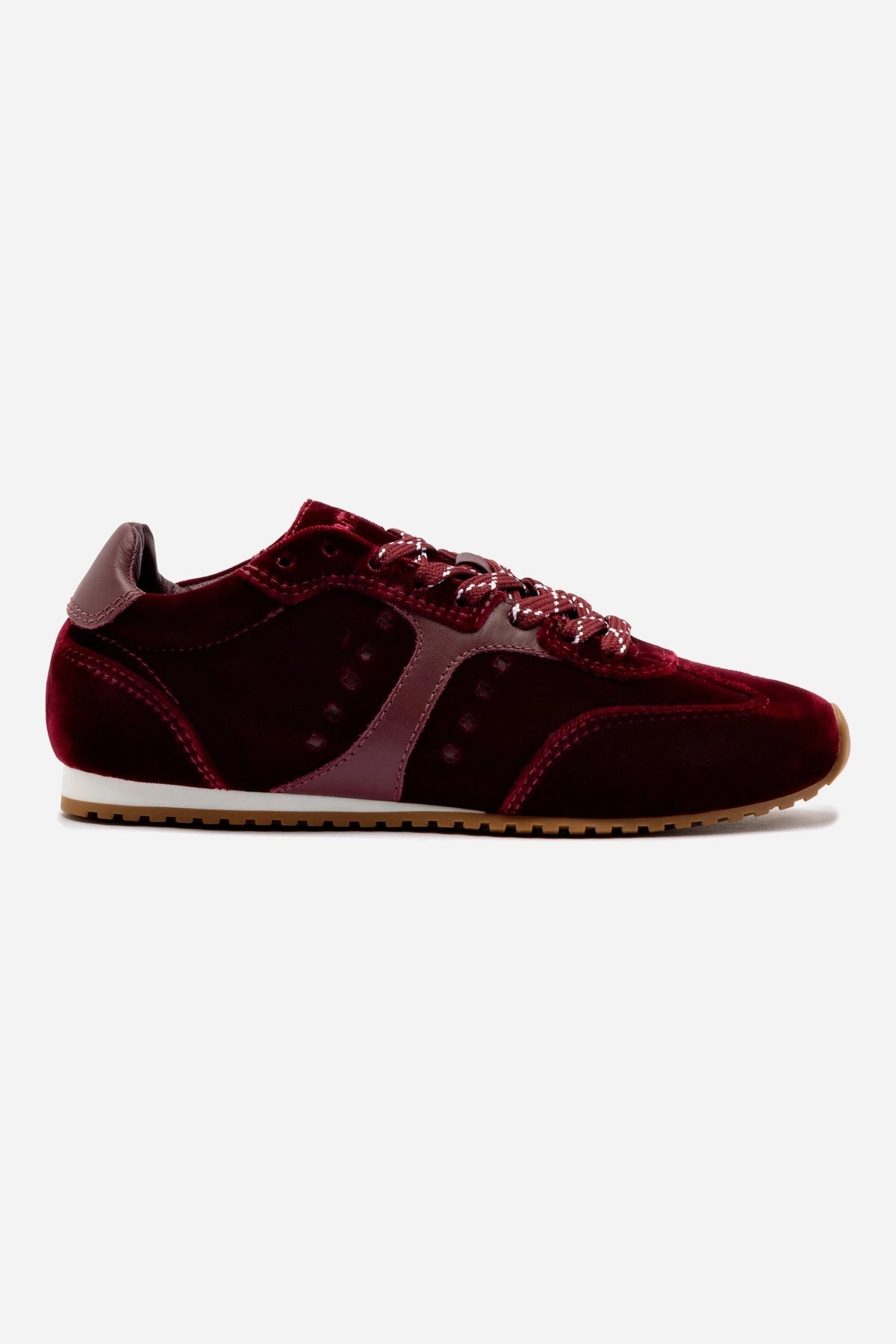 Stella Sneaker In Wine Velvet Abrasion Resistant Heel