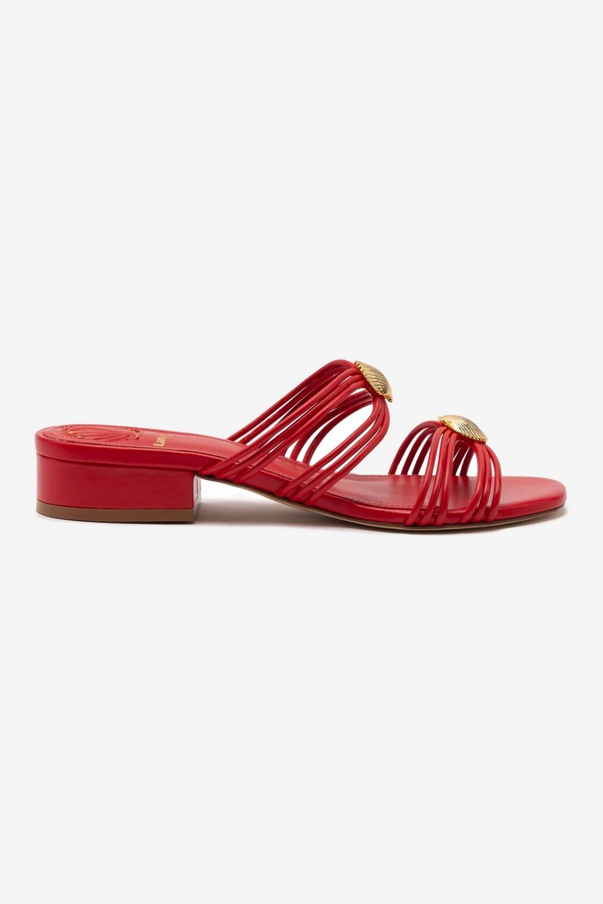 Shelly Flat Mule In Scarlet Leather Dual Tone Ventilation holes
