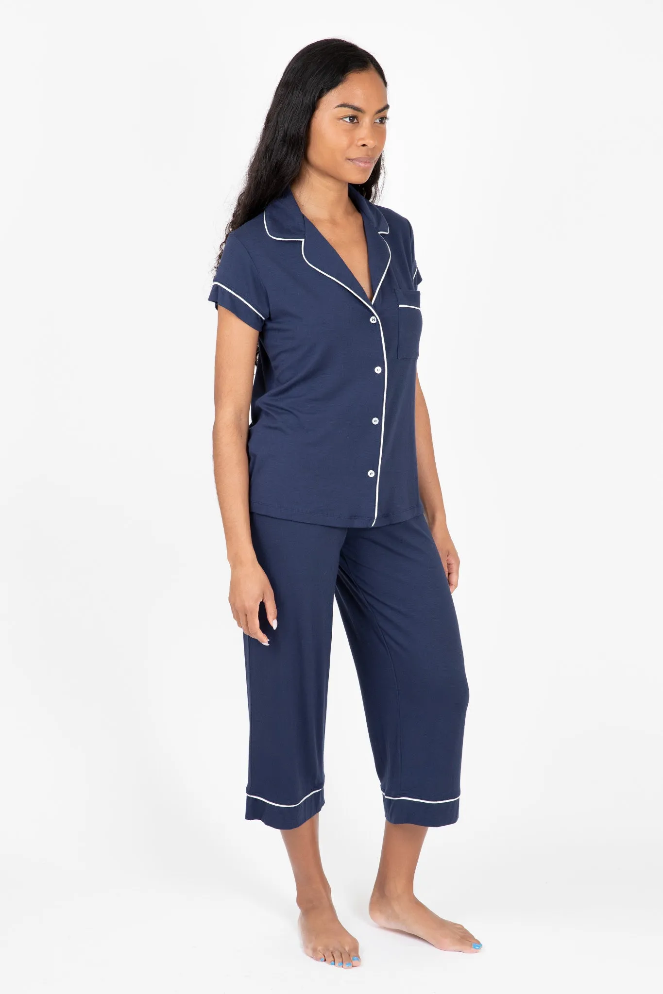 Gisele TENCEL Modal Short Sleeve Cropped PJ Set Ribbed Collar Style