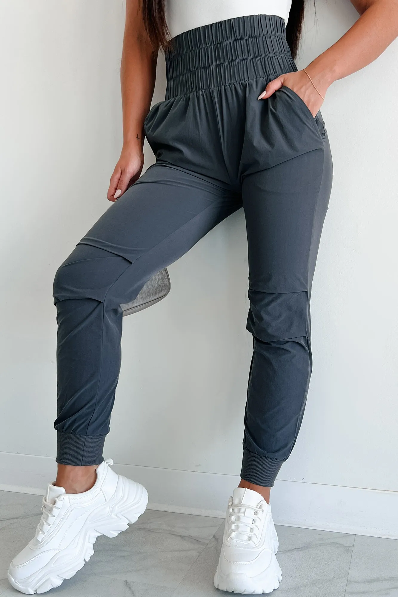 Thrill Of The Game High Waist Joggers (Charcoal) BrushedInnerLining