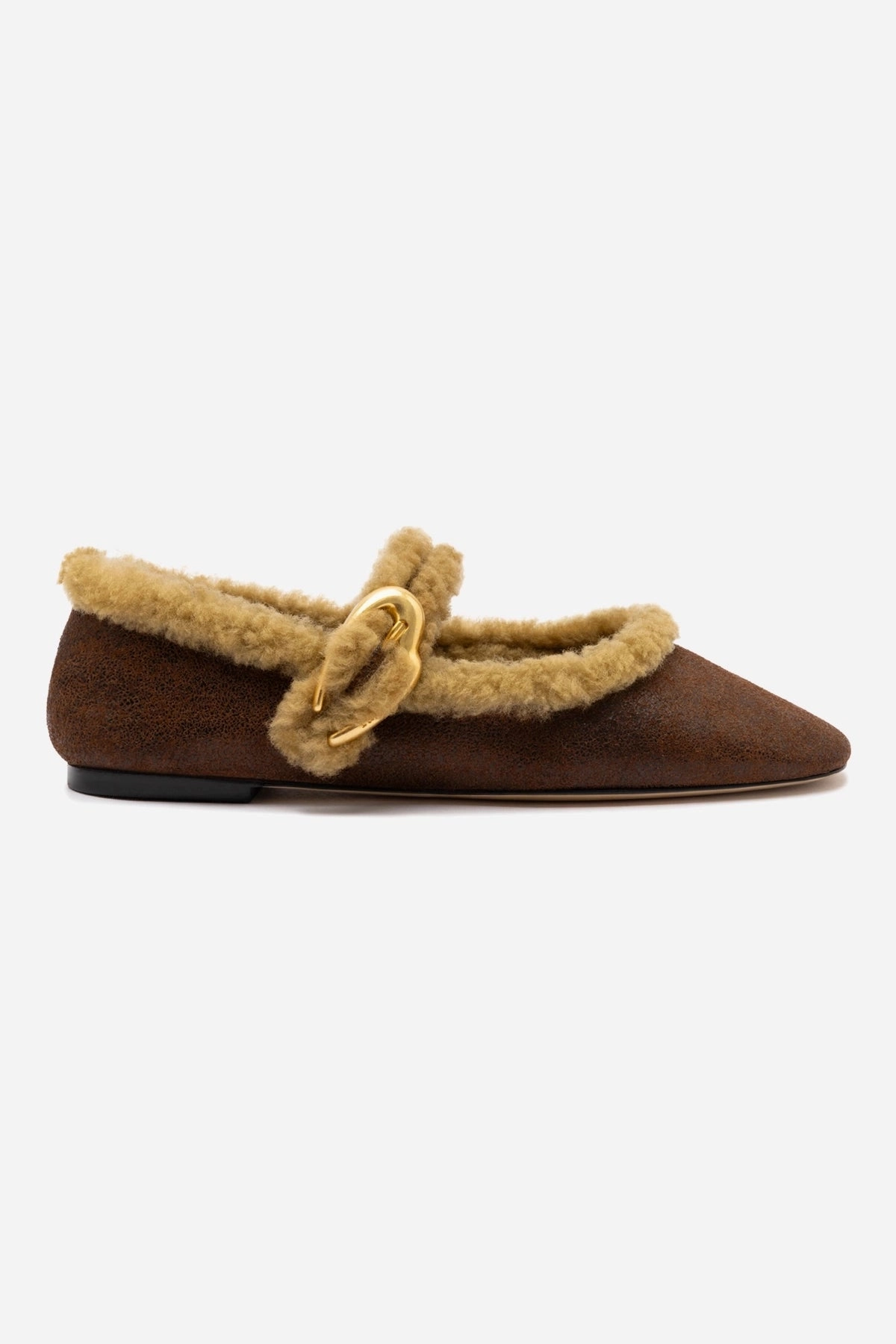 Verona Ballet Flat In Cocoa Leather And Natural Shearling Best Seller Sand Move