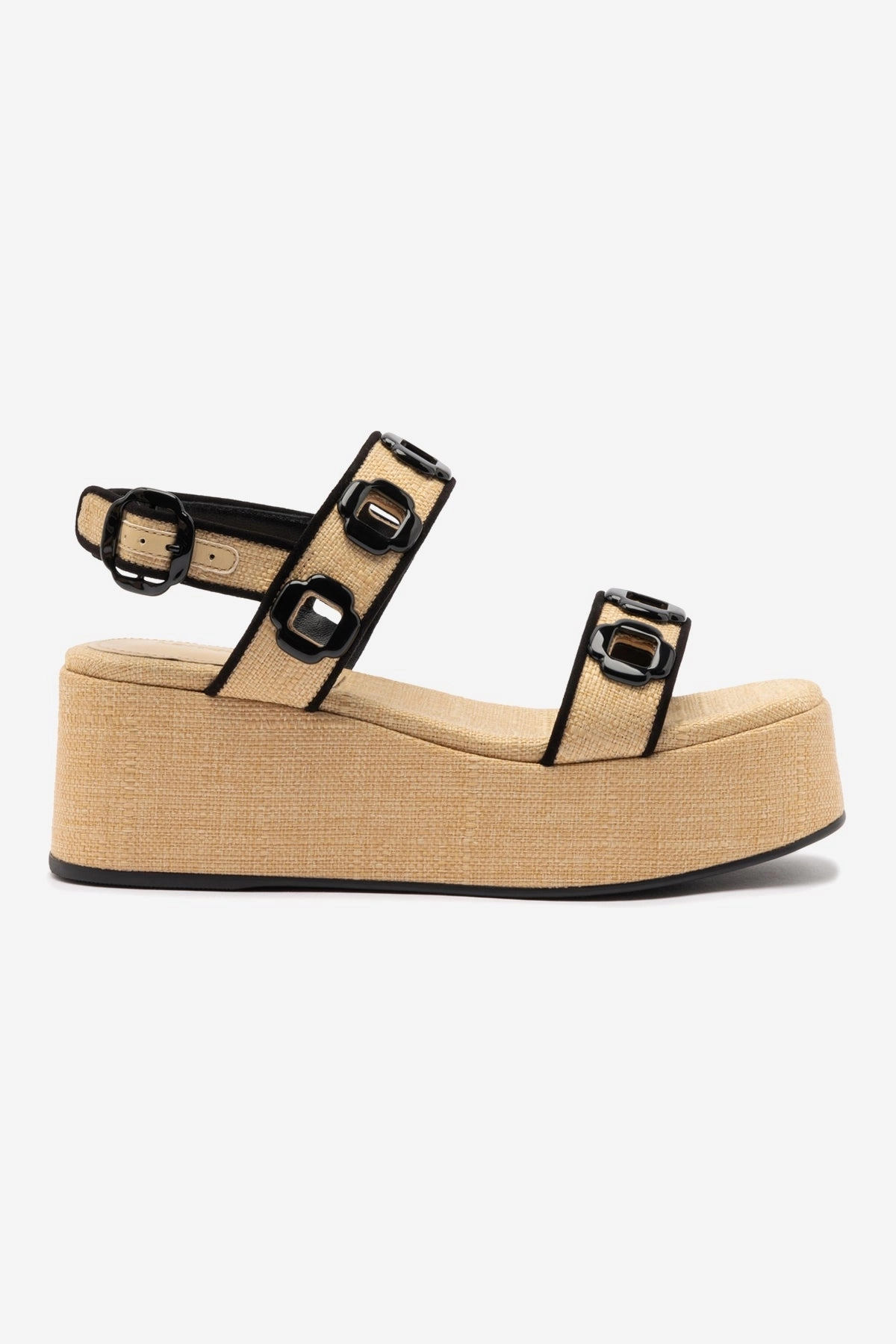 Milan Flatform In Beige Raffia and Black Trimming Vintage Mood Free Soul