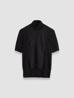 Lace Knit Mock Neck Top Cold Ready