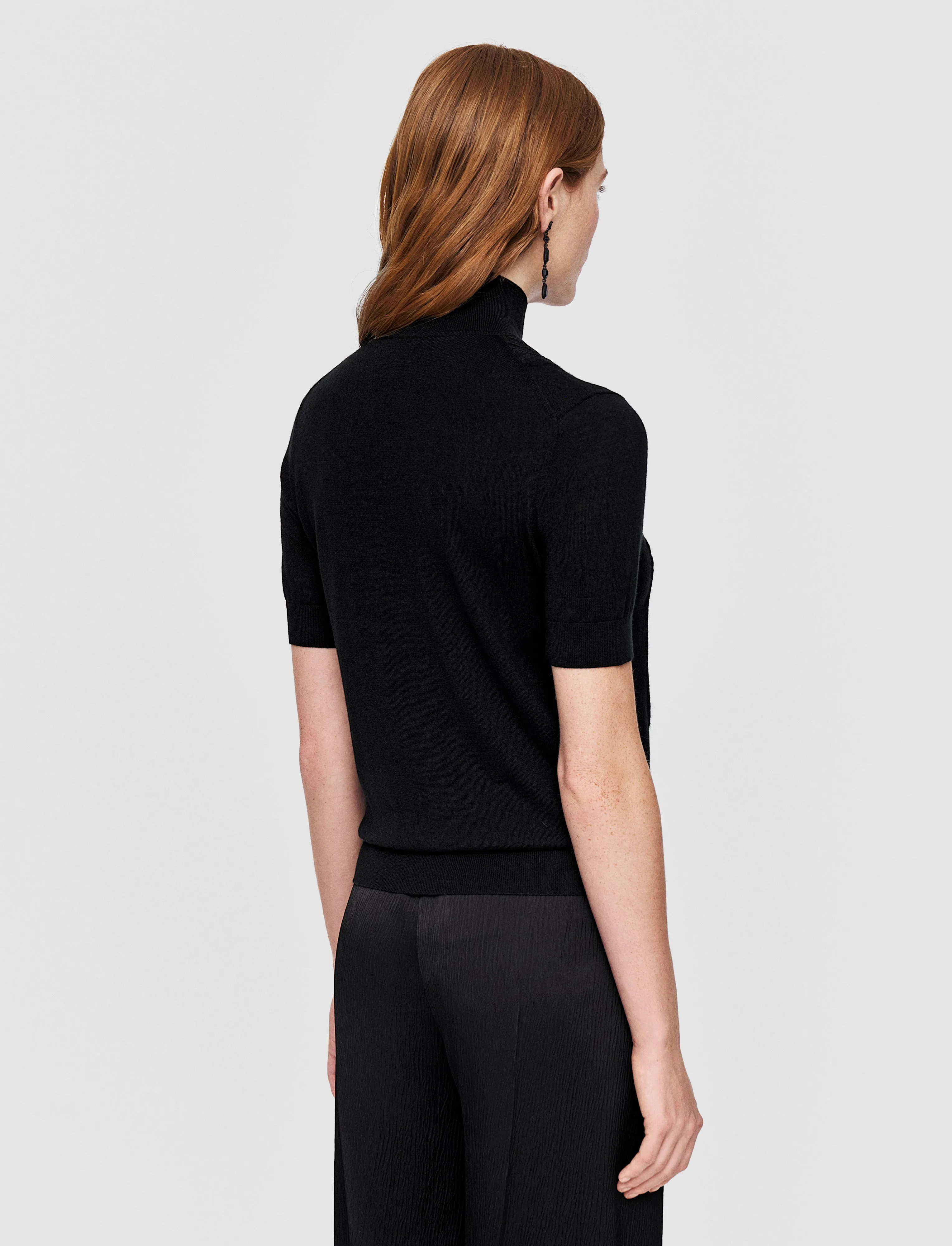 Lace Knit Mock Neck Top AntiSnag Surface Crew Neckline