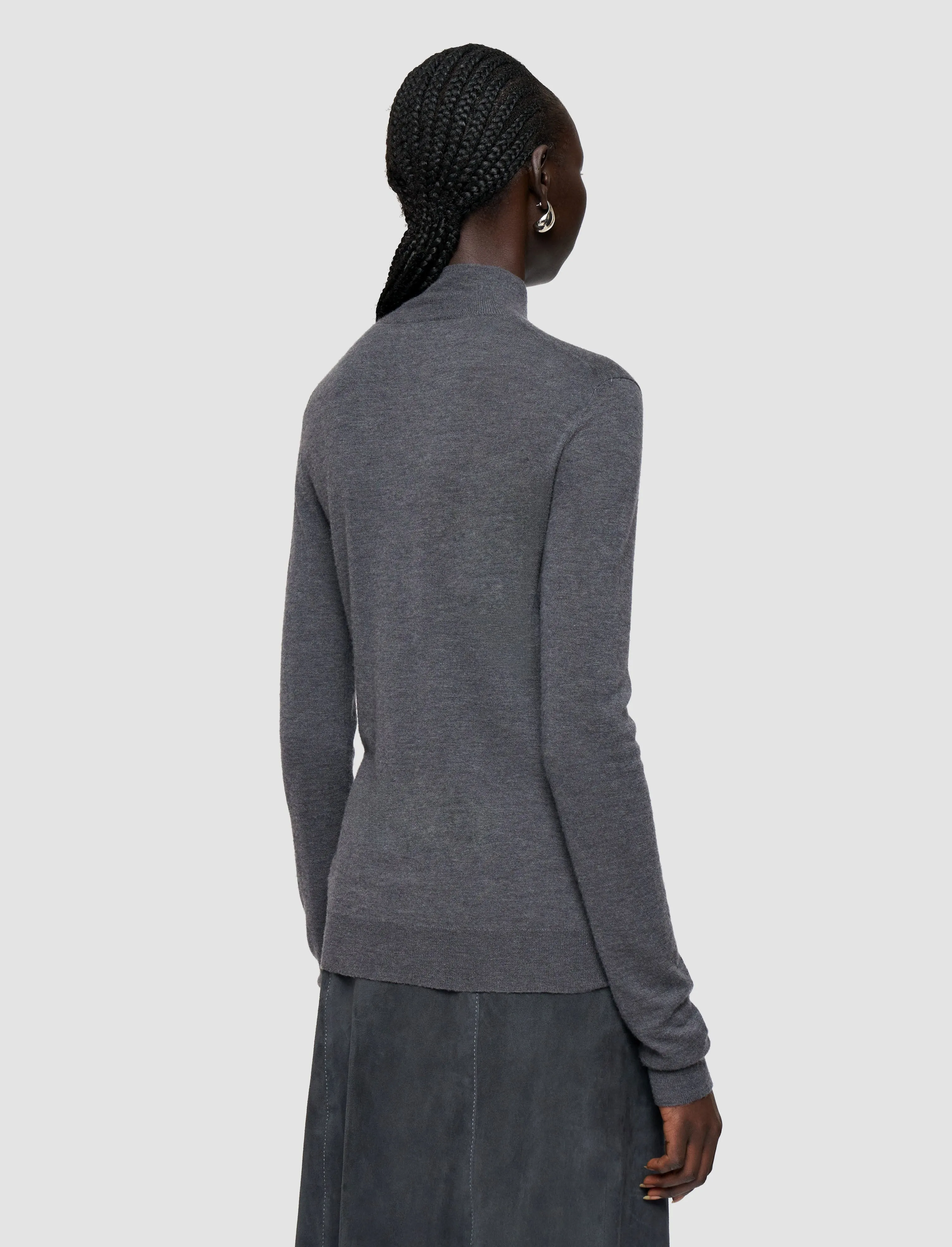 Unstructured Silhouette Adjustable Cuff Cashair High Neck Jumper