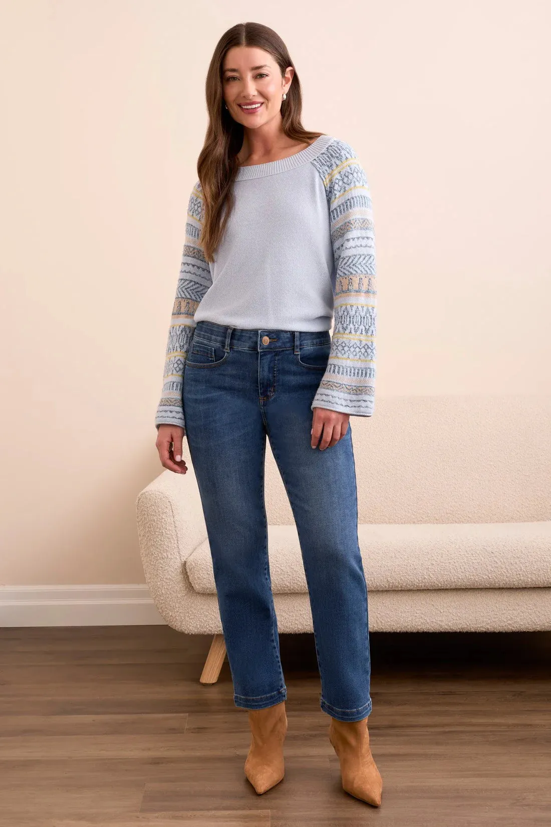 Weekend Warrior Festival Outfit Smooth Layered Knee Panels Tribal Audrey Boundless Stretch Denim Straight Leg Crop Jeans in Darknight