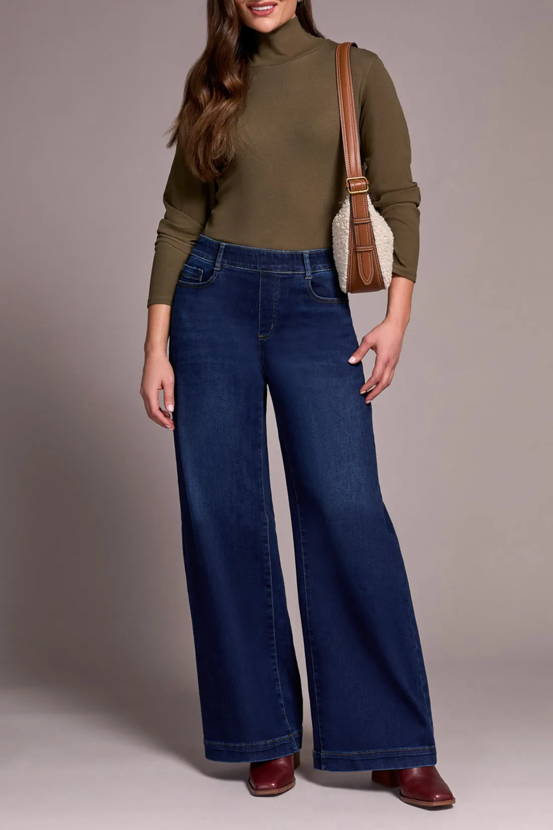 Wardrobe Choice Tribal Audrey Comfort Stretch Pull-On Wide Leg Jeans in Dark Knight