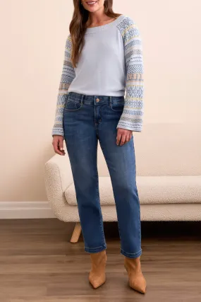 Casual Friday Durable Athlete Fit Tribal Audrey Mid Rise Straight Crop Jeans in Faded Blue