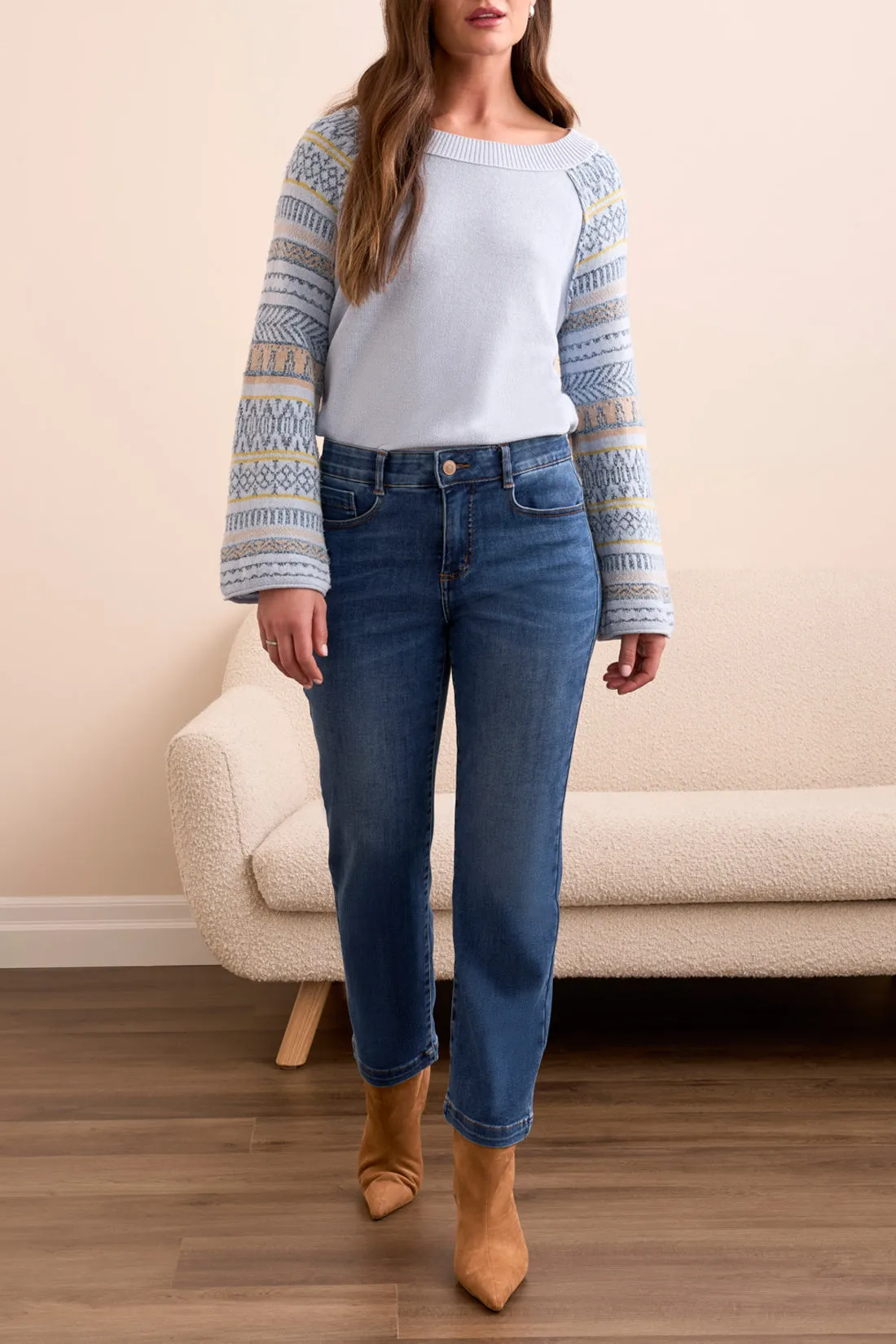 Tribal Audrey Mid Rise Straight Crop Jeans in Faded Blue Minimalist Style Holiday Vibes Weekend Warrior