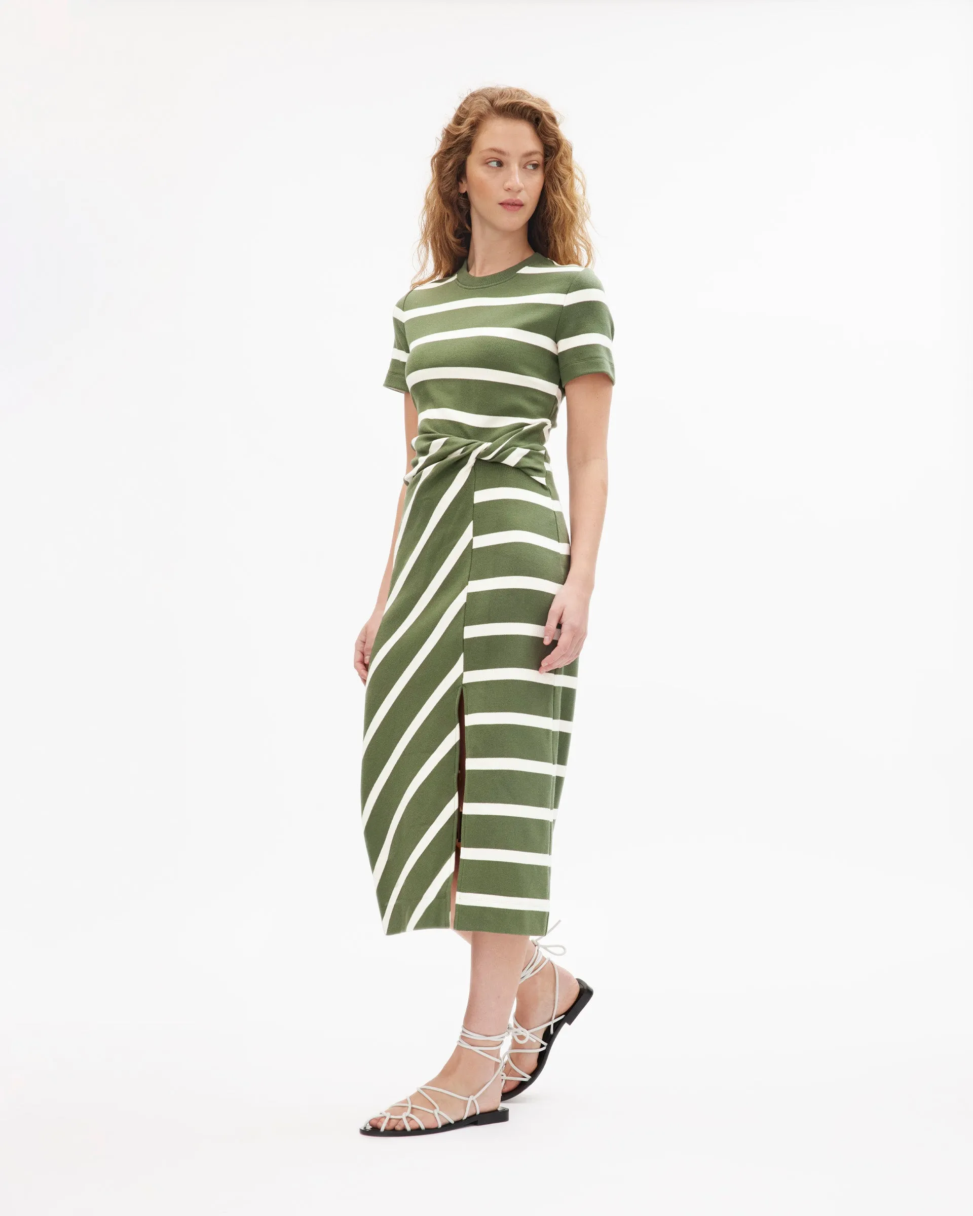 Interlock Ribbed Collar Short Sleeve Striped Cody Dress