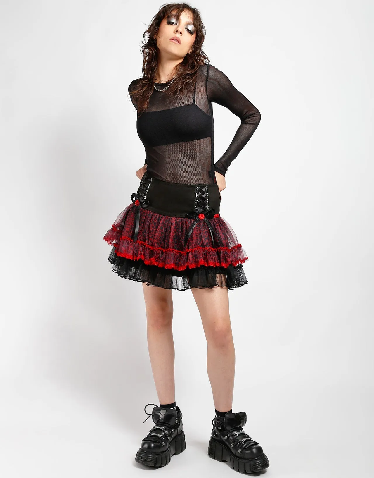 TUTU SKIRT RED LEOPARD Adjustable loop Soft Stretch