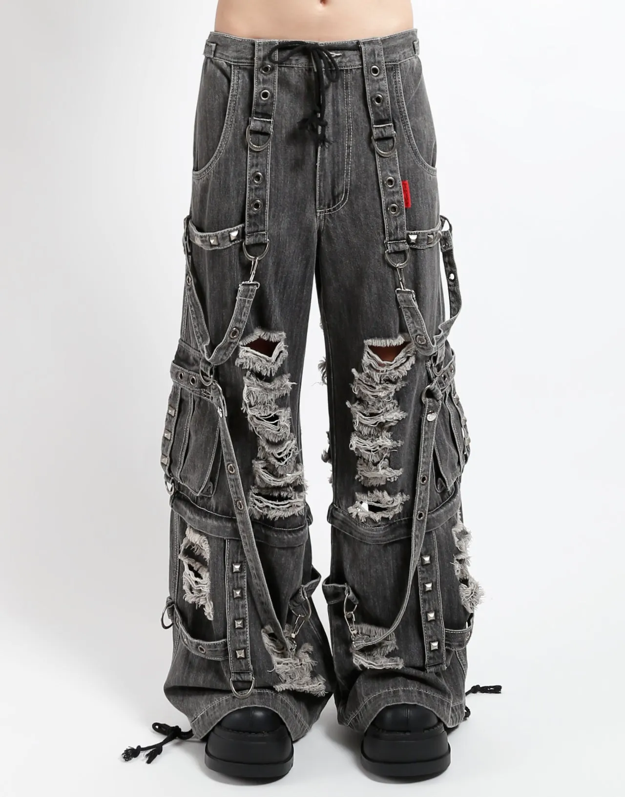 SHREDDER DENIM STRAP PANT BLACK Full Motion Trendy Vibe