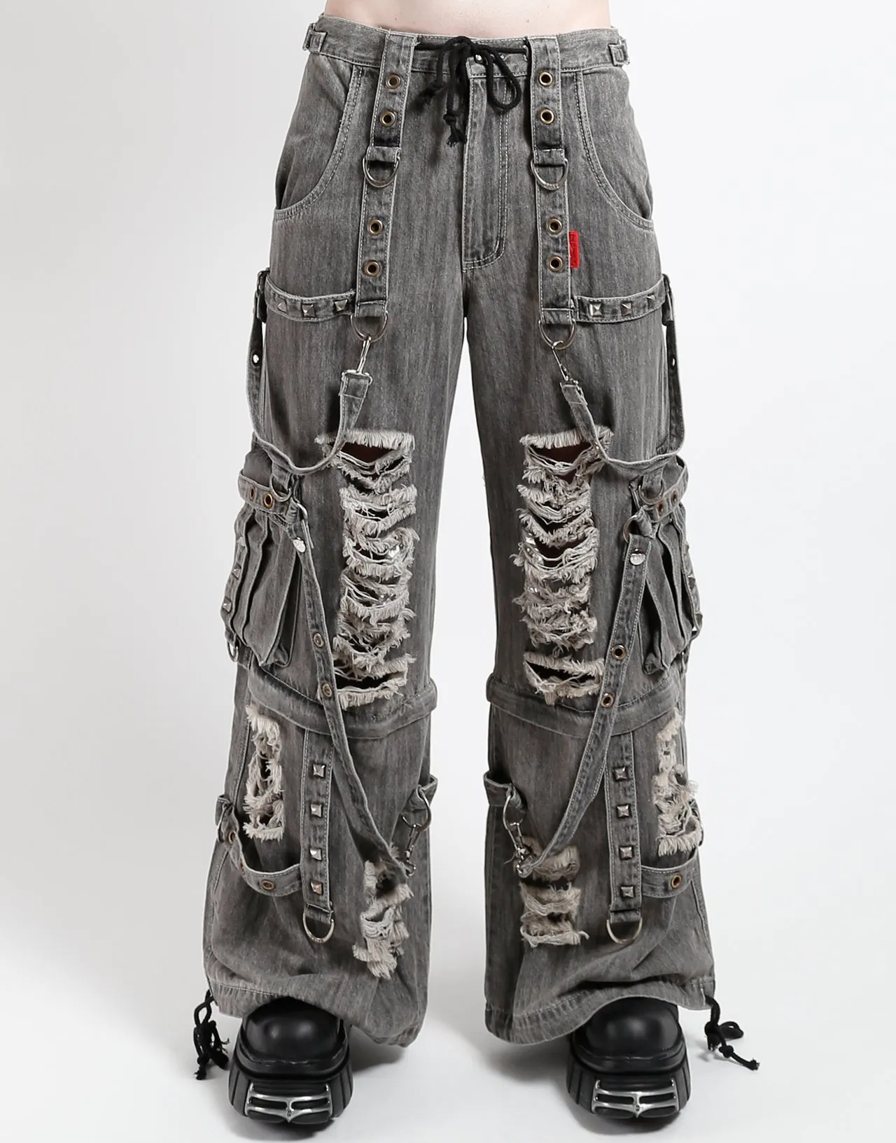 SHREDDER DENIM STRAP PANT BLACK MultiPocket