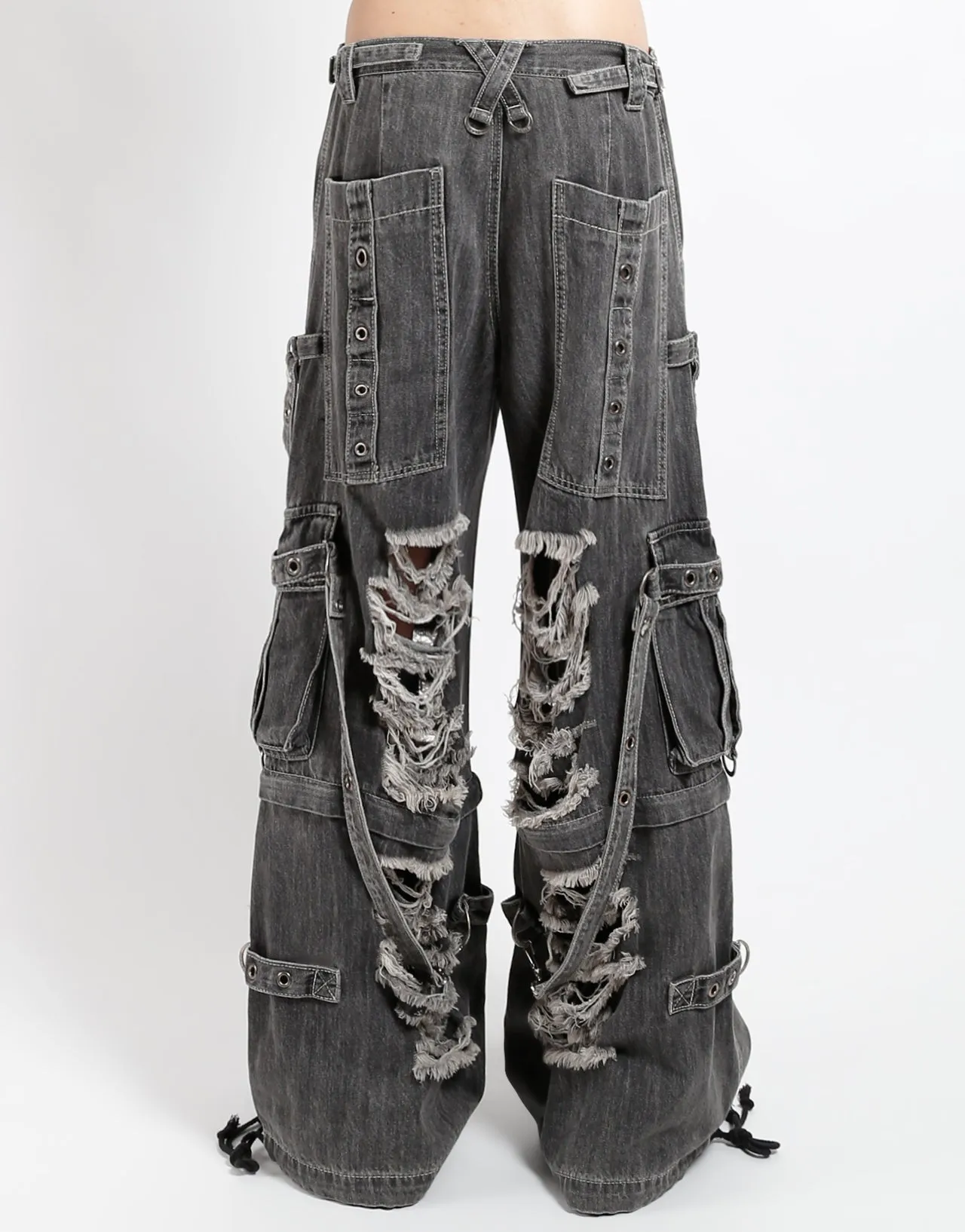 Durable Fabric SHREDDER DENIM STRAP PANT BLACK