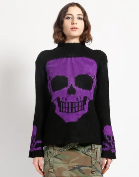 SKULL SWEATER PURPLE SKULL Long Sleeve Shirt Flexible Material