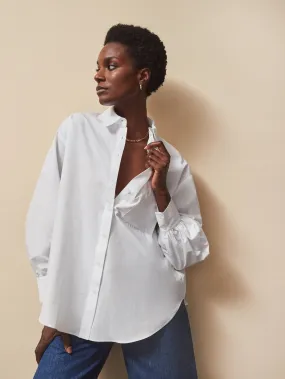 White Poplin Split Back Shirt DoubleLayeredFabric VentilatedArmholes