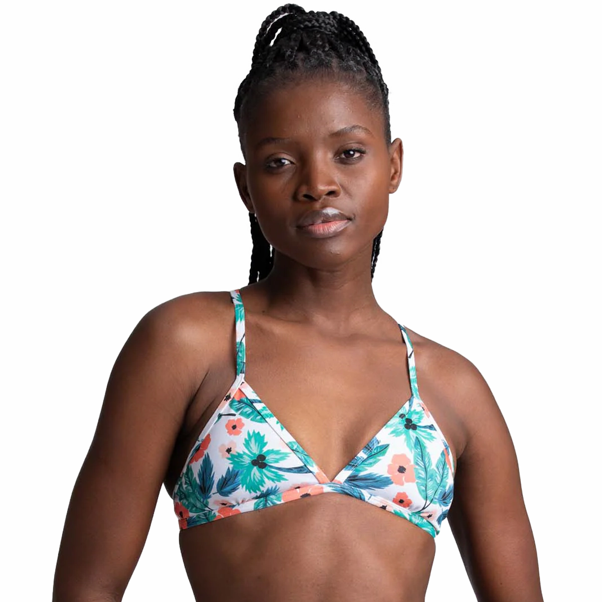 Multi Panel Construction Cross Back Design Women's Triangle Printed Top