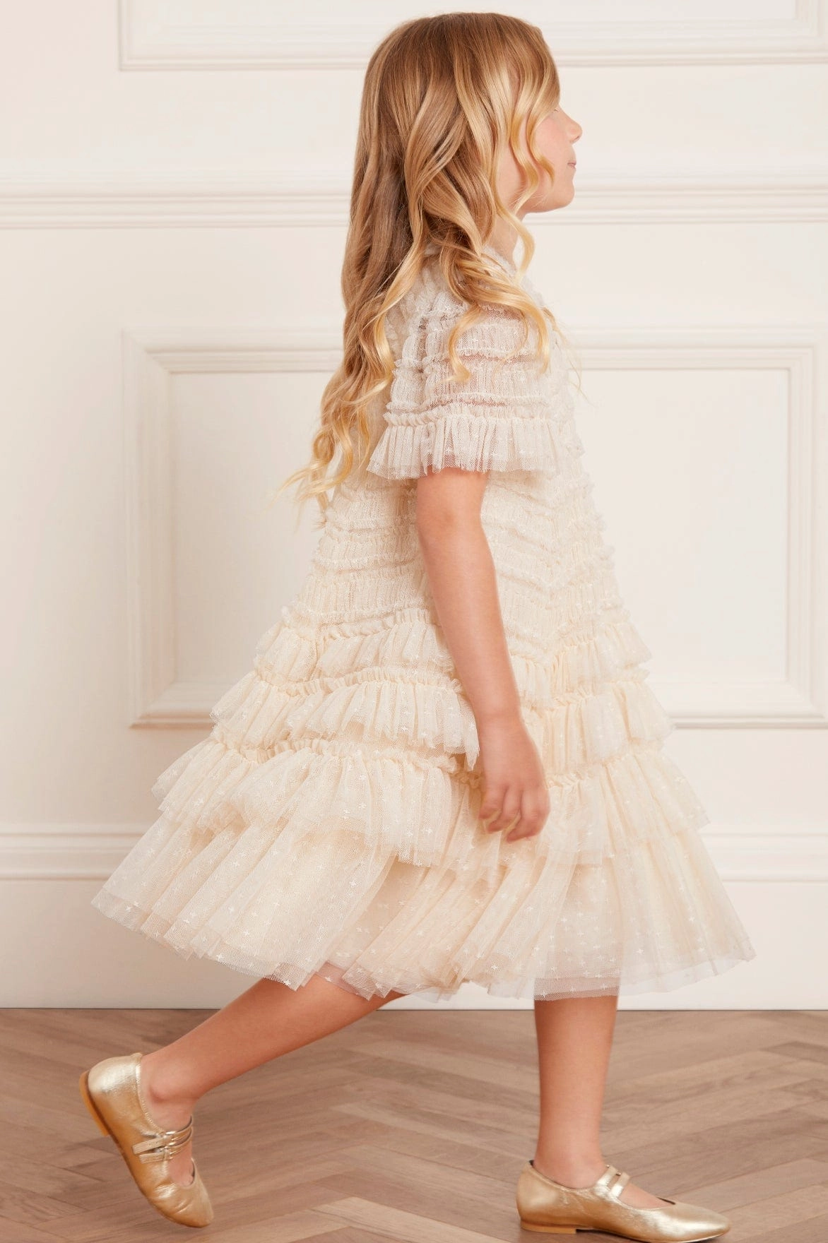 Flexible Ribbed Cuffs Valentine Ruffle Kids Dress