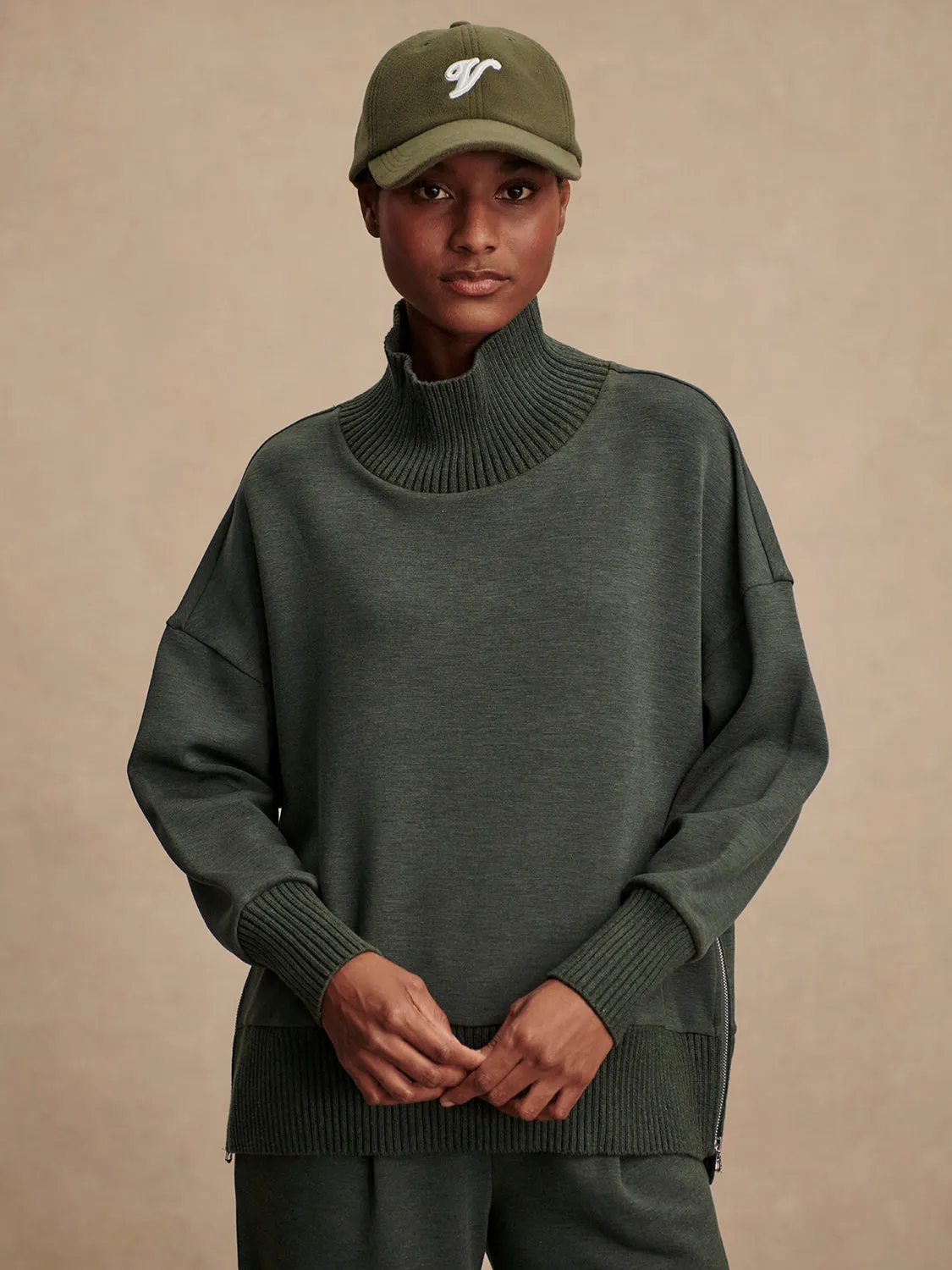 BreathableMeshPanels ThermalRegulation Varley Barker High-Neck Sweat in Olive Marl