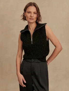 Stretchable Material Varley Hally Half-Zip Rib Vest in Black Fleck