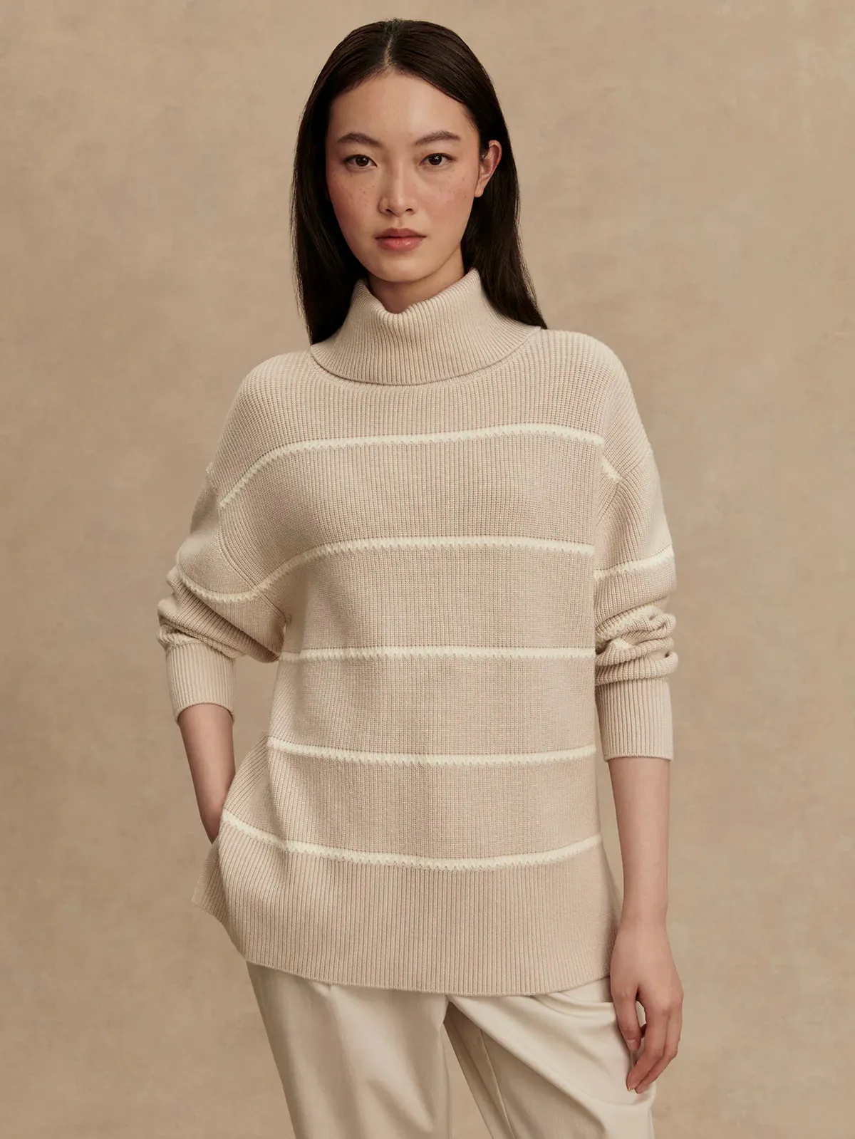 Midweight Four Way Stretch Comfortable Layer Varley Hamish Stitch Knit Sweater in Silver Birch