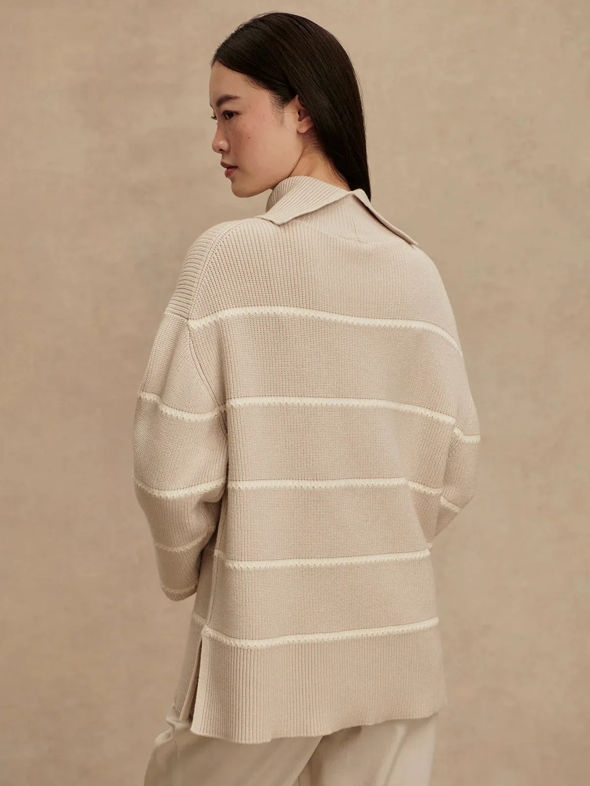 MeshPanel Varley Hamish Stitch Knit Sweater in Silver Birch