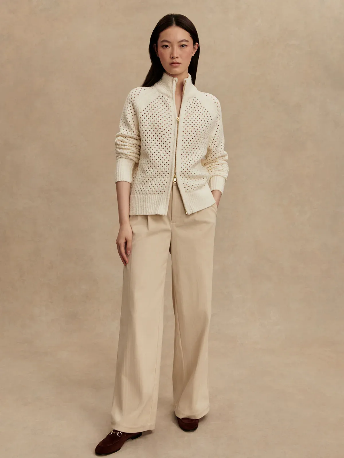 High Durability Material SweatGuard Lining Varley Mandy Boucl Knit Jacket in Coconut Milk