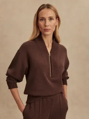 Classic Cut Varley Sally Half-Zip Sweat in Coffee Bean Marl