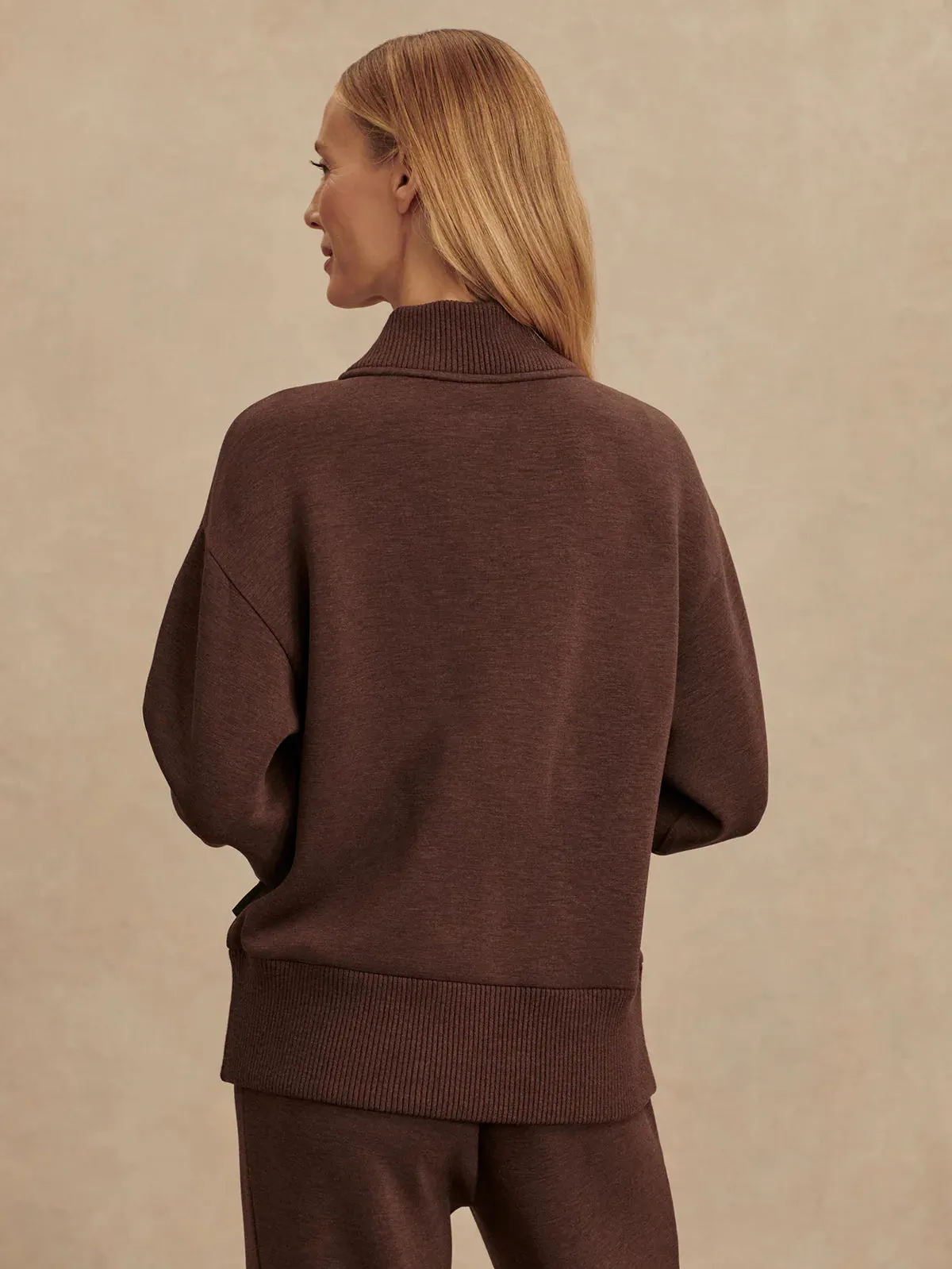 StretchFabric Elasticated Hem Varley Sally Half-Zip Sweat in Coffee Bean Marl