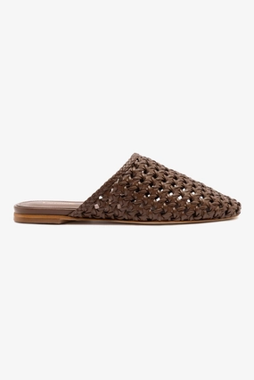 Street Run Venice Macrame Flat Mule In Burnt Umber Leather