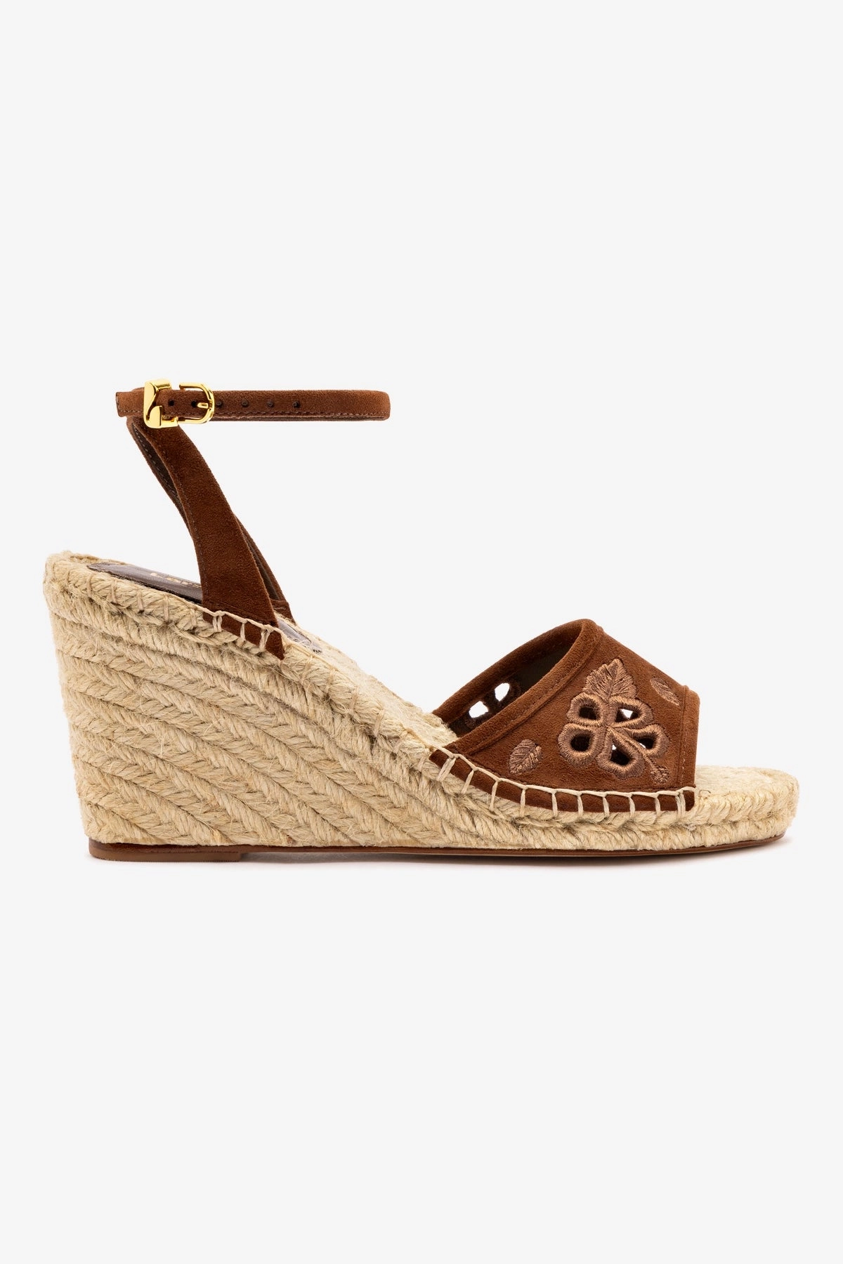 heel cup Letizia Espadrille Wedge In Burnt Umber and Hibiscus Broderie