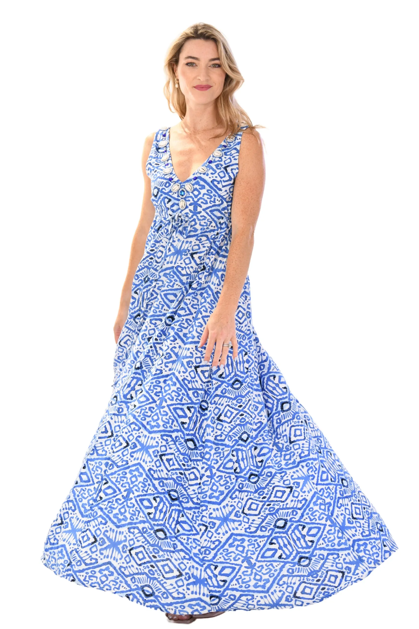 Easy Comfort Look Handmade Venus Dress / Dark Blue Ikat