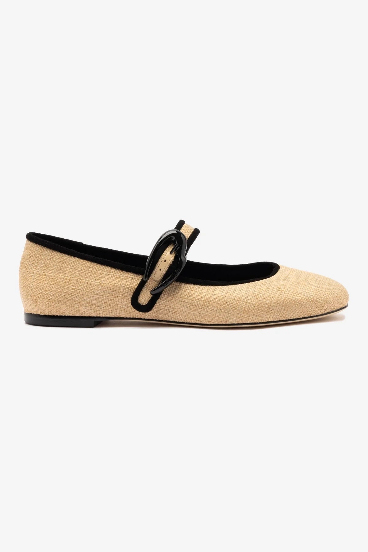 Verona Ballet Flat In Beige Raffia and Black Trimming Sky Light Commute Light