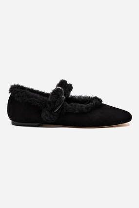 Verona Ballet Flat In Black Suede And Black Shearling mud proof Breathable Airflow Channels