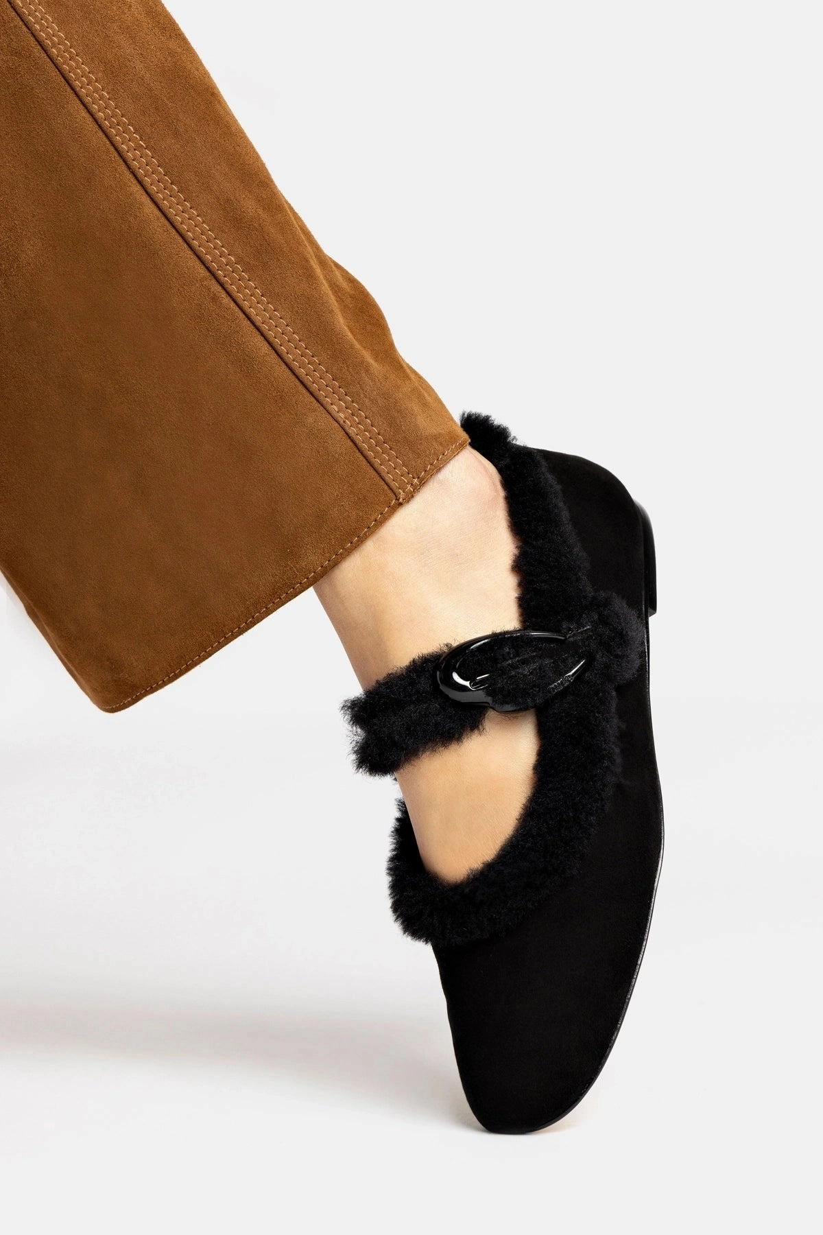 Verona Ballet Flat In Black Suede And Black Shearling synthetic leather sports