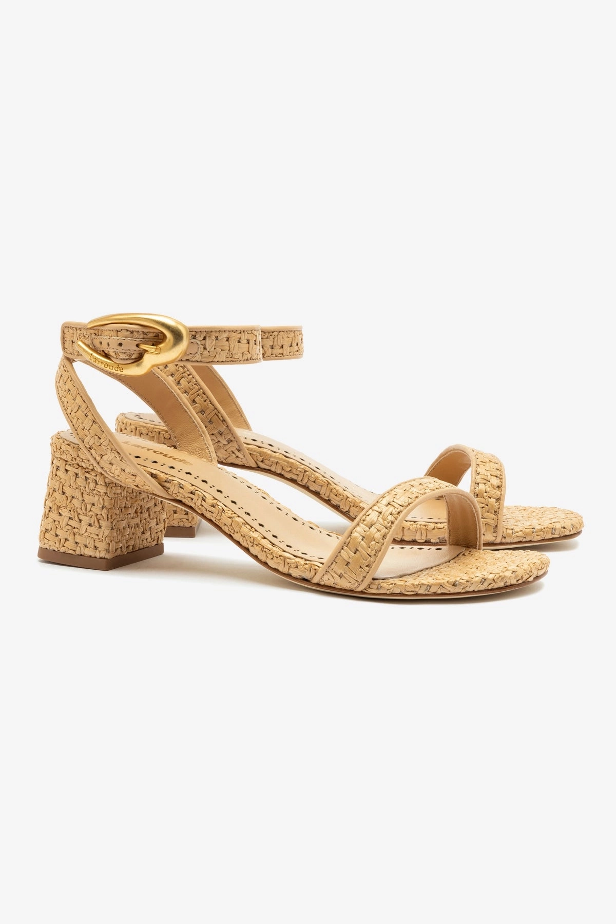 Heat Mode Verona Block Sandal In Beige Leather and Natural Raffia