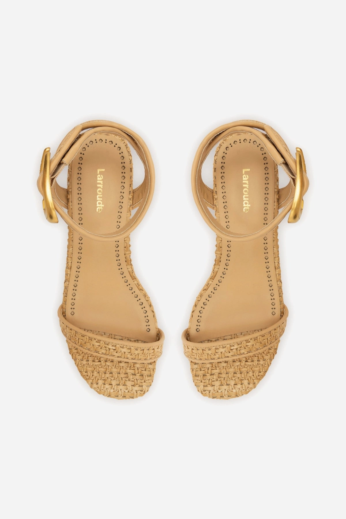 Party Glow Verona Flat Sandal In Beige Leather and Natural Raffia
