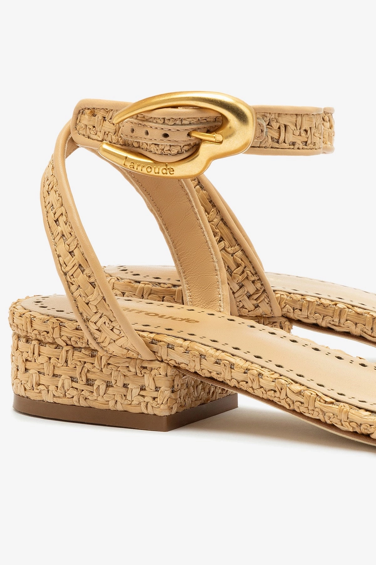 Verona Flat Sandal In Beige Leather and Natural Raffia Morning Walk Smooth Soles