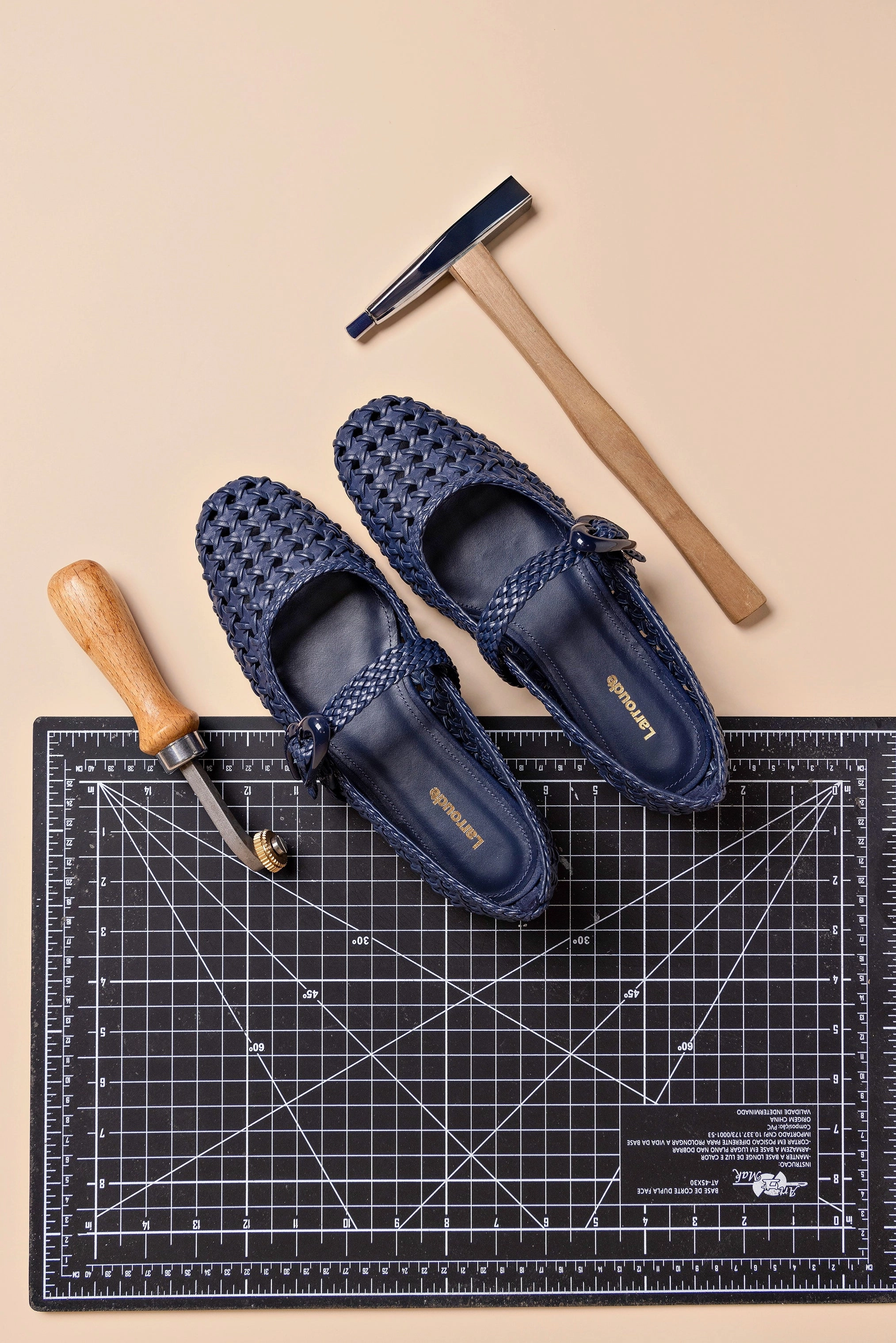Verona New Macrame Ballet Flat In Navy Leather Eco Friendly Minimalist Fans