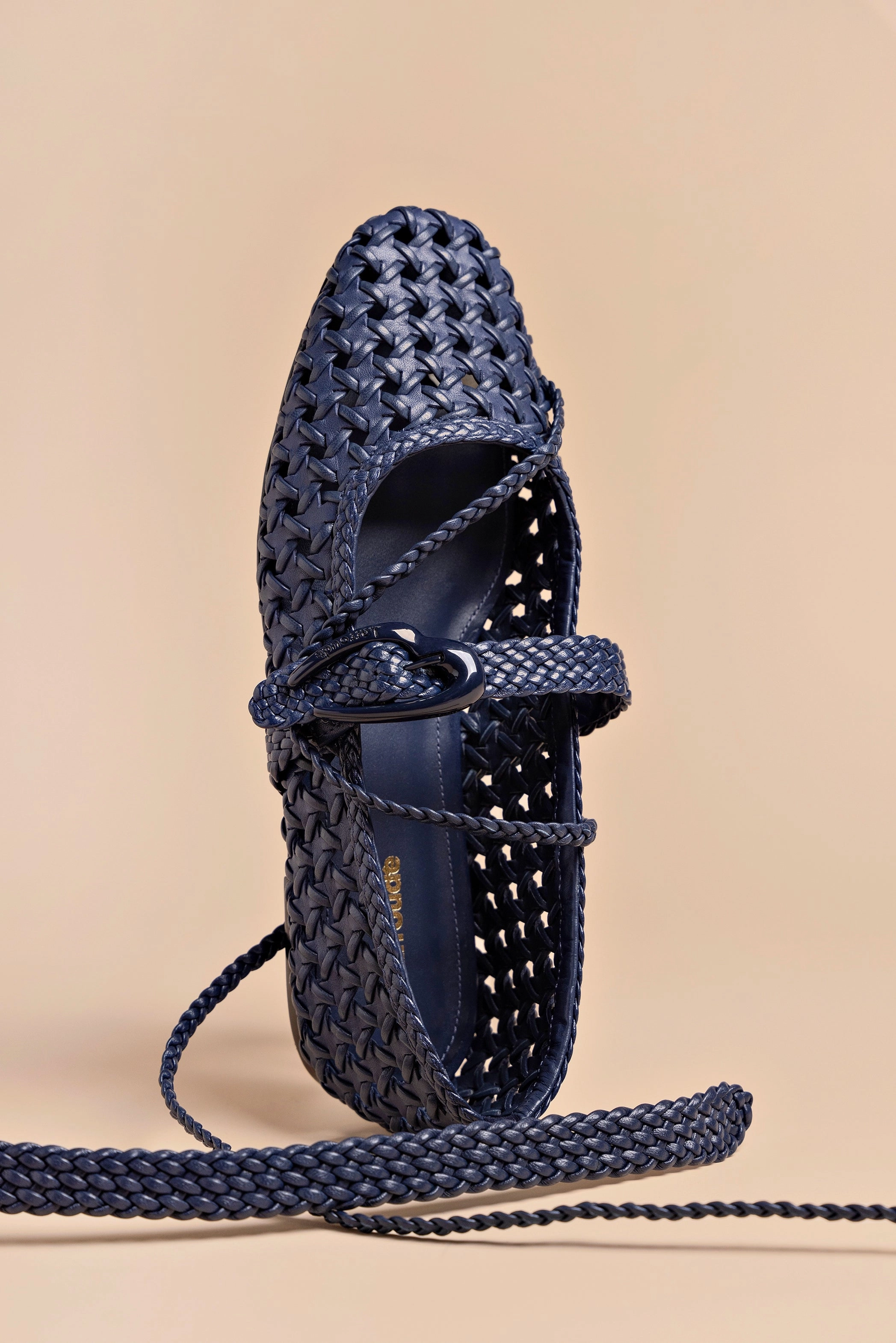 Seamless Fit Running Errands Foot Glow Verona New Macrame Ballet Flat In Navy Leather